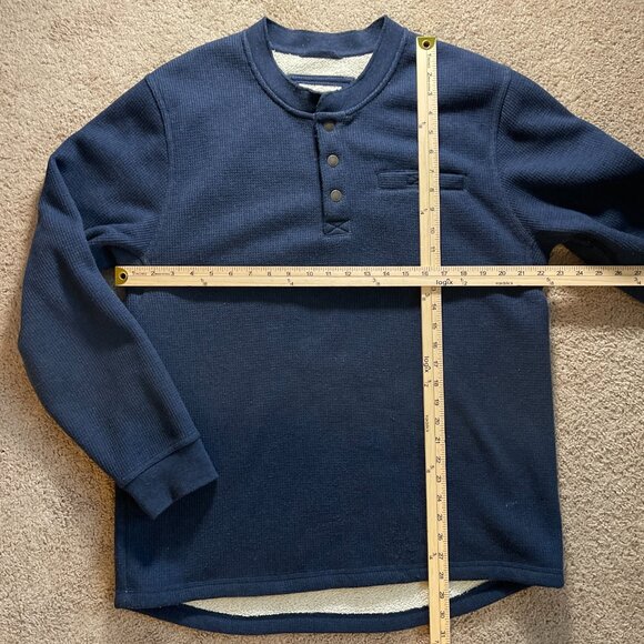 LL Bean Mens L Katahdin Iron Works Bonded Waffle Fleece Henley Navy 1/4 Snap - Picture 4 of 7